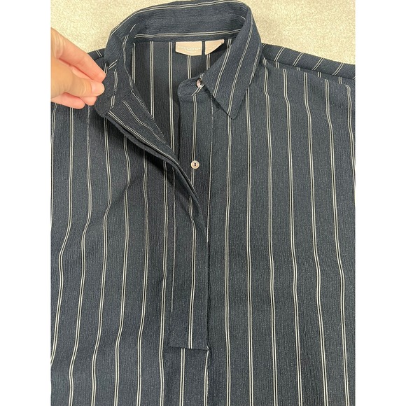 Chicos Travelers Womens Small Navy Blue White Striped Short Sleeve Tunic Shirt - Picture 5 of 8
